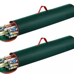 (2 PACK) Tote Storage Bags for Wrapping Paper 40" Green & Red Holidays Christmas
